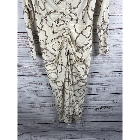 Veronica Beard Kersey Dress Womens 8 White Chain Ruched Silk Long Sleeve Midi - Picture 4 of 13